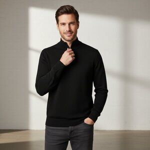 Nordstrom Washable Italian Merino Wool Quarter Zip Sweater  Black 2XL Some lint